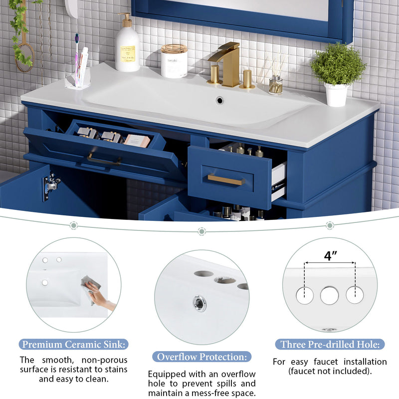 Modern Bathroom Vanity With Ceramic Sink, Soft Close Storage Cabinet