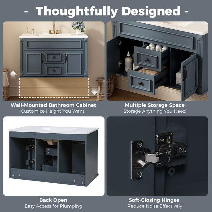 French Simple Style Wall Mounted Bathroom Cabinet With Sink
