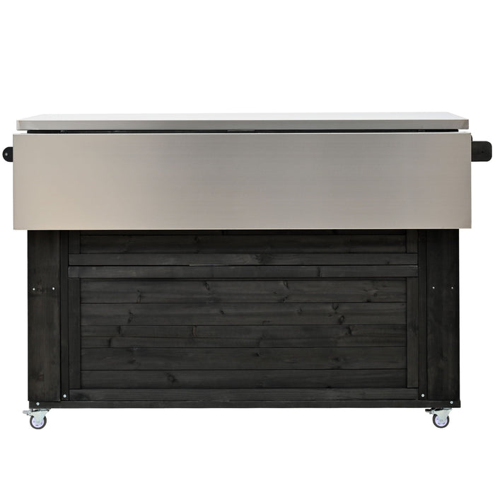 Outdoor Kitchen Island With Stainless Steel Top, Ample Storage Space, Towel And Spice Racks And A Bottle Opener