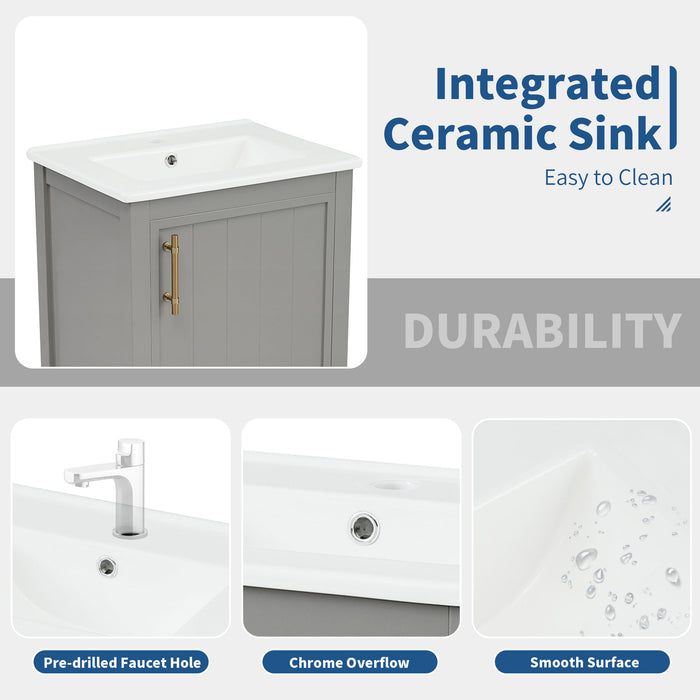 Modern Bathroom Vanity With Sink, Soft-Closing Door And Open Shelf