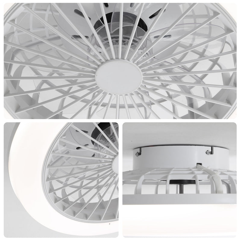 Enclosed Ceiling Fan With Light And Remote, Flush Mount Bladeless Low Profile - White