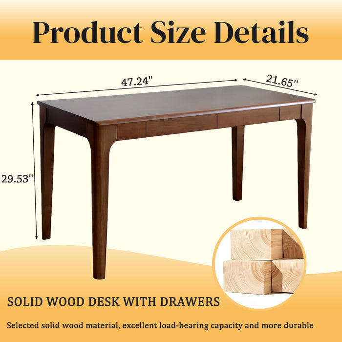 Desk With Drawers, Smooth Edge Design - Walnut