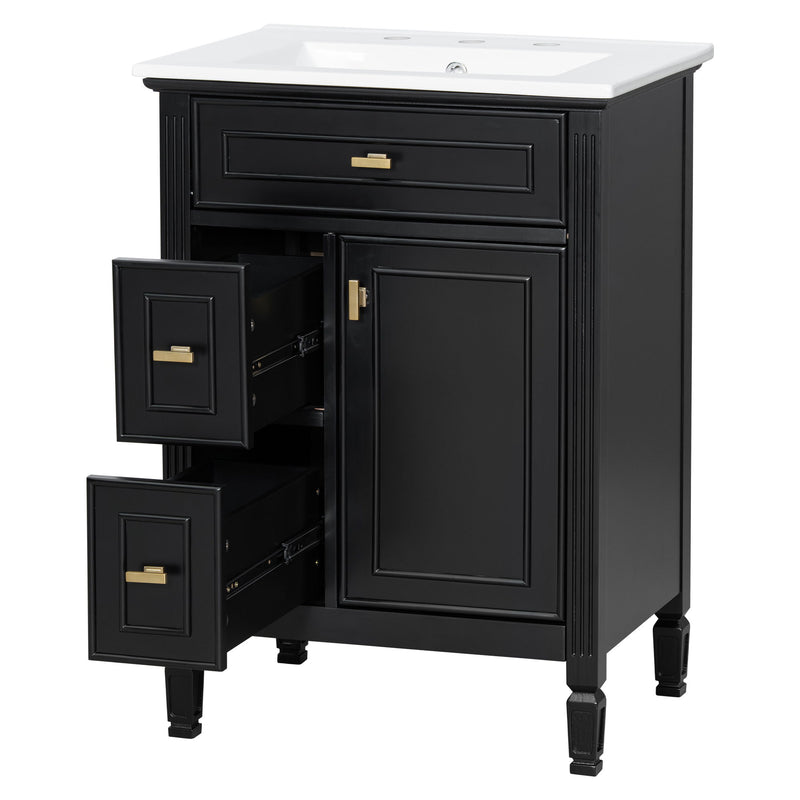 Modern Bathroom Vanity With Sink, Flip Drawer, 2 Drawers, Adjustable Shelf