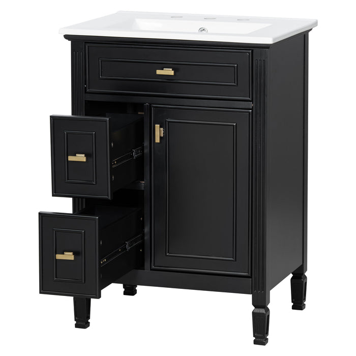 Modern Bathroom Vanity With Sink, Flip Drawer, 2 Drawers, Adjustable Shelf