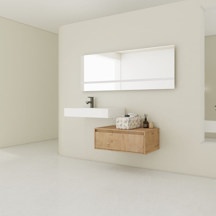 Modern Wall Mounted Bathroom Vanity With Resin Sink And Soft Close Drawer - Imitative Oak