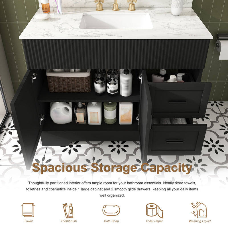 Bathroom Vanity Set, Soft Close Doors & Drawers, 3 Faucet Holes, Sink Included - Black