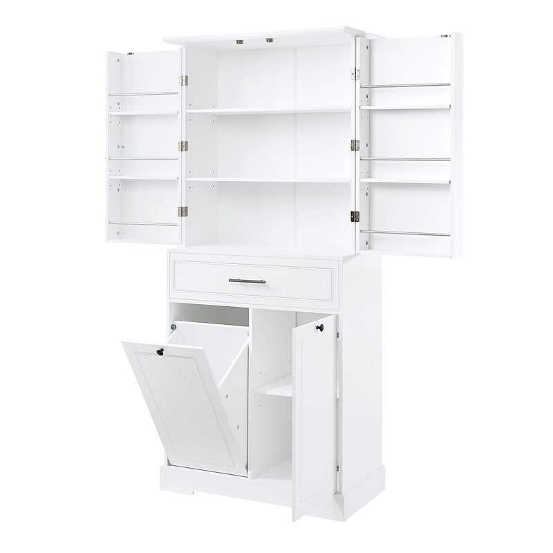 Freestanding Bathroom Storage Cabinet With Doors, Drawers, And Tilt Out Laundry Hamper - White