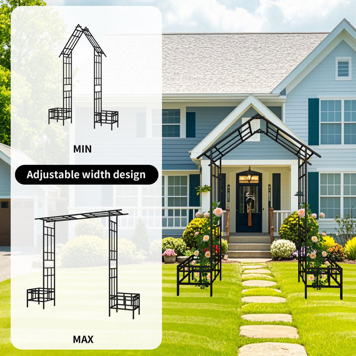 Garden Arch With Adjustable & Climbing Plants Support - Black