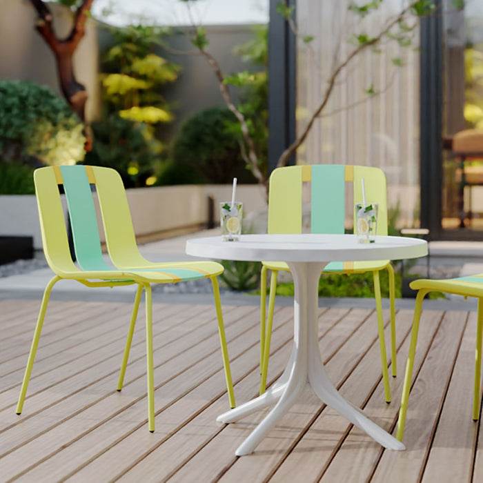 4 Piece Set Of Color Block Designed Single Chairs With Round Table - Grain Yellow / Haze Green / Tropical Orange / White