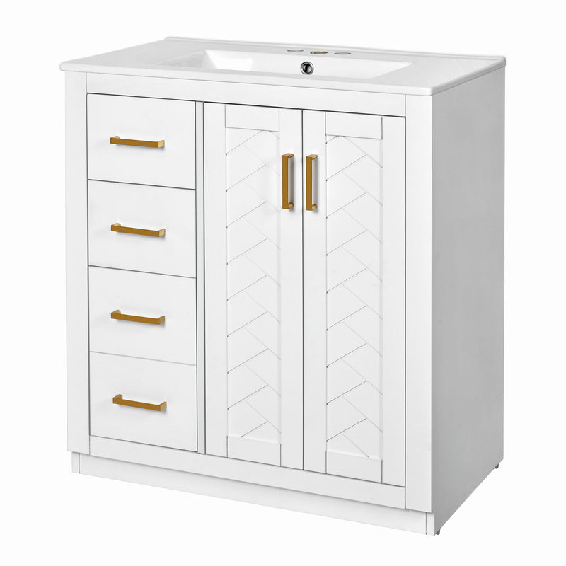 Ceramic Sink Combo, Freestanding Vanity Set With 3 Drawers & Soft Closing Doors