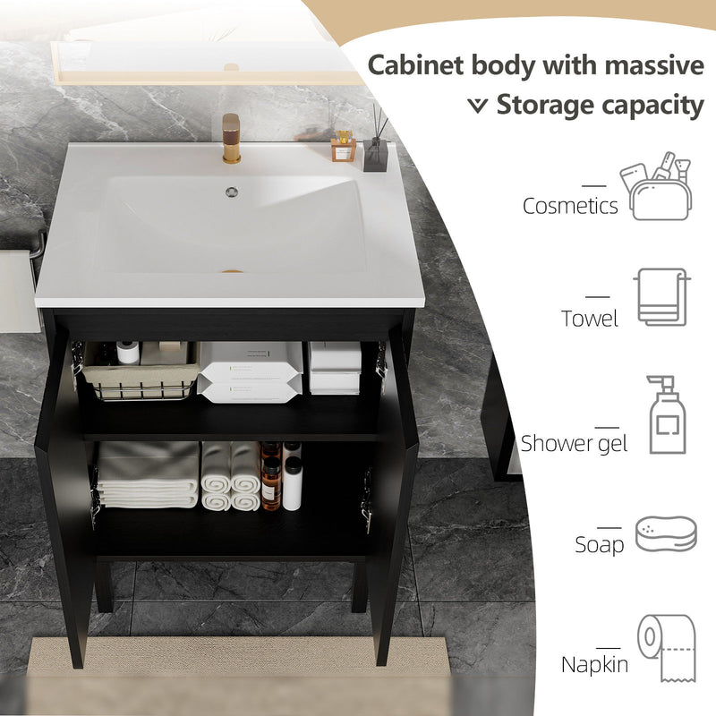 Bathroom Vanity With Ceramic Sink, Floor-Standing Design, Soft-Closing Drawers