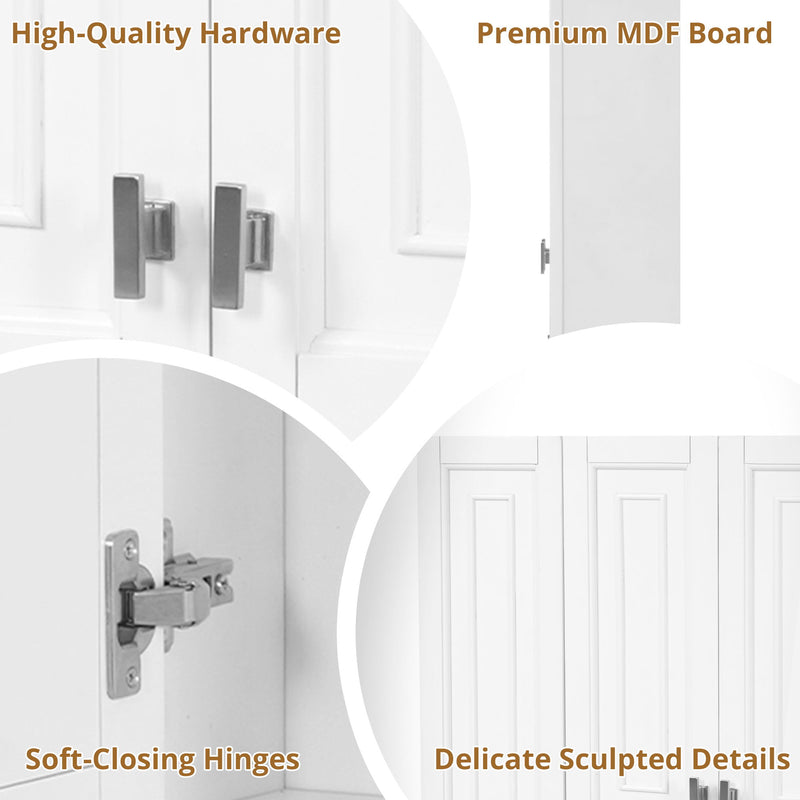 Bathroom Cabinet With 5 Adjustable Shelves, Soft Closing Hinges, Open Shelving Design - White