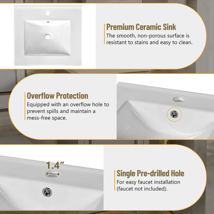 Elegant Bathroom Vanity With Ceramic Sink, Soft Close Door, Adjustable Shelf