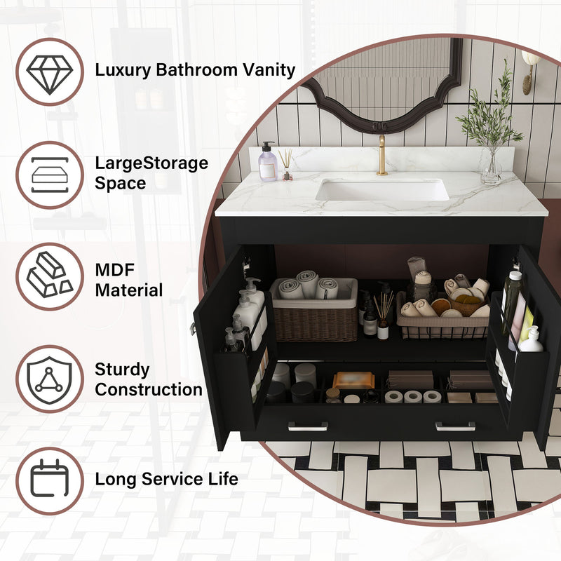 Bathroom Vanity Set, Fluted Cabinet, Soft Close Doors & Drawers - Black