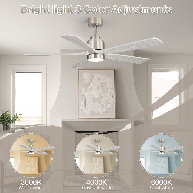 Ultra Quiet Reversible Ceiling Fan With Light Dimmable LED For Large Room - Brushed Nickel