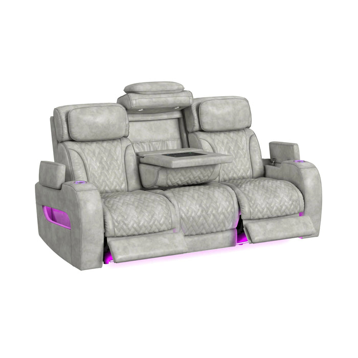 Prime Time P3 3PC Living Room Set with 7 Colors LED in Leather Gel Light Grey-Sofa, Loveseat & Recliner
