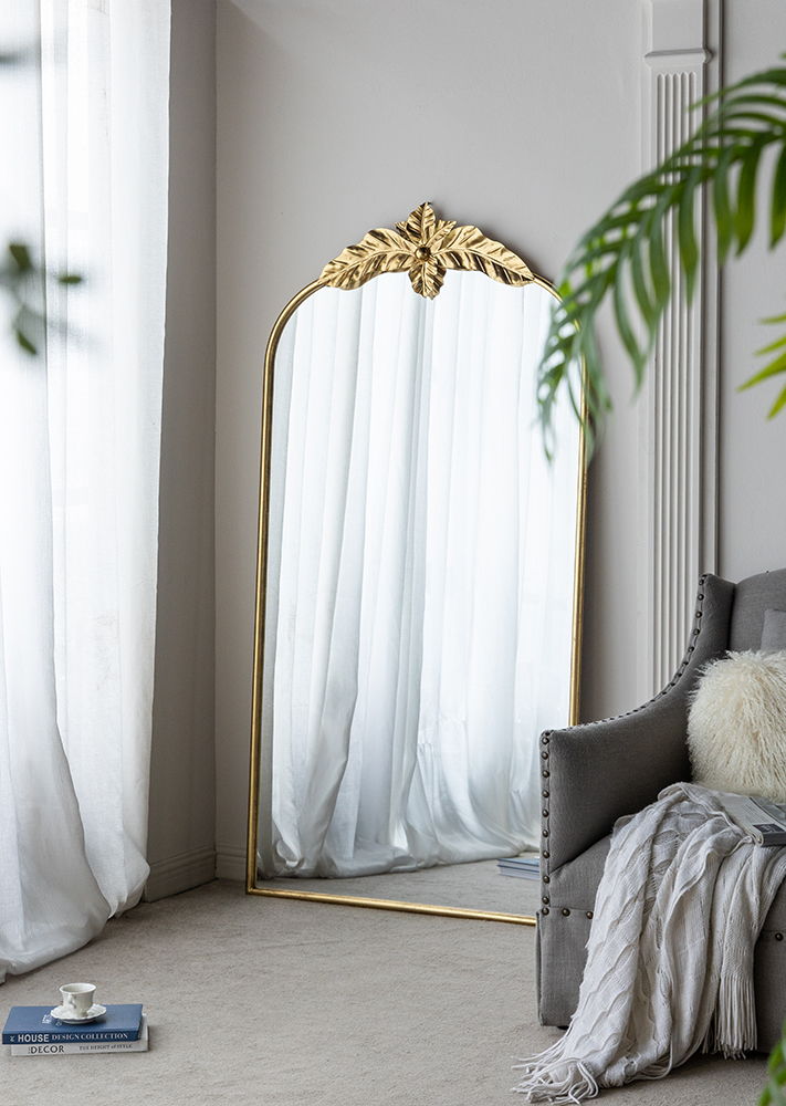 Arched Wall Mirror With Metal Frame, Wall Mirror For Living Room