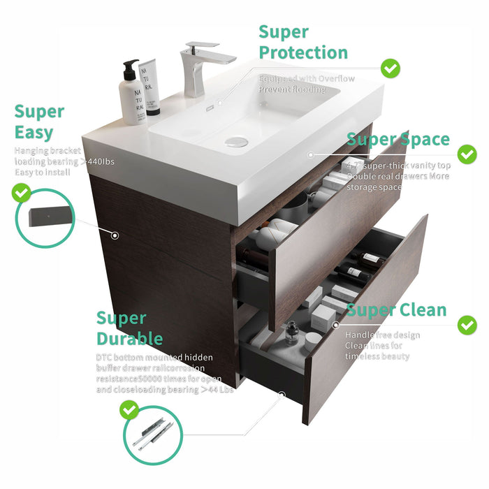 Alice - Bathroom Vanity Wall Mounted With Sink, Large Storage