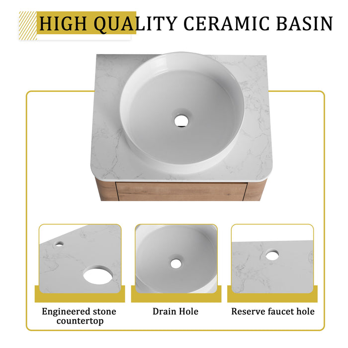 Wall Mounted Bathroom Vanity With Art Sink, 2 Storage Shelves, Soft Close Door