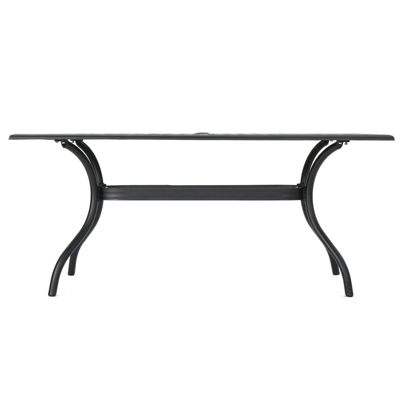 Outdoor Aluminum Dining Table With Lattice Design And Center Umbrella Hole - Black