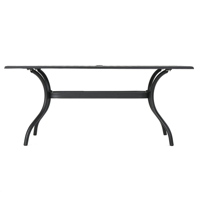 Outdoor Aluminum Dining Table With Lattice Design And Center Umbrella Hole - Black