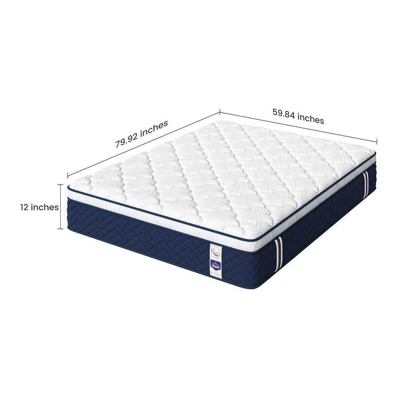 Rresta Hotel Collection - 12" Medium Firm Hybrid Mattress With 5 Zone Support For Back & Hip Relief, Fiber Free, Certipur Us Certified