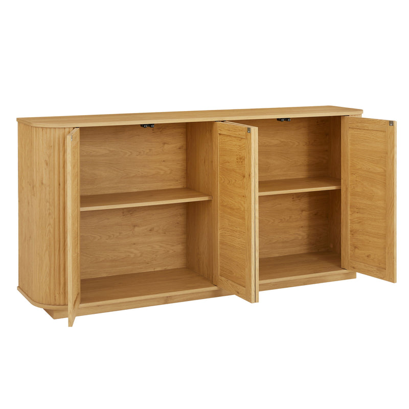 Contemporary Wave Shaped TV Stand With Rattan Doors