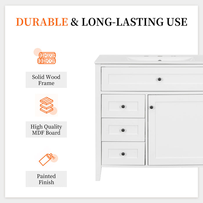 Bathroom Vanity With Sink, 3 Drawers & Cabinet With Adjustable Shelves