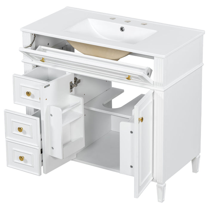 Bathroom Vanity With Sink, 3 Drawers & 2 Soft-Close Doors