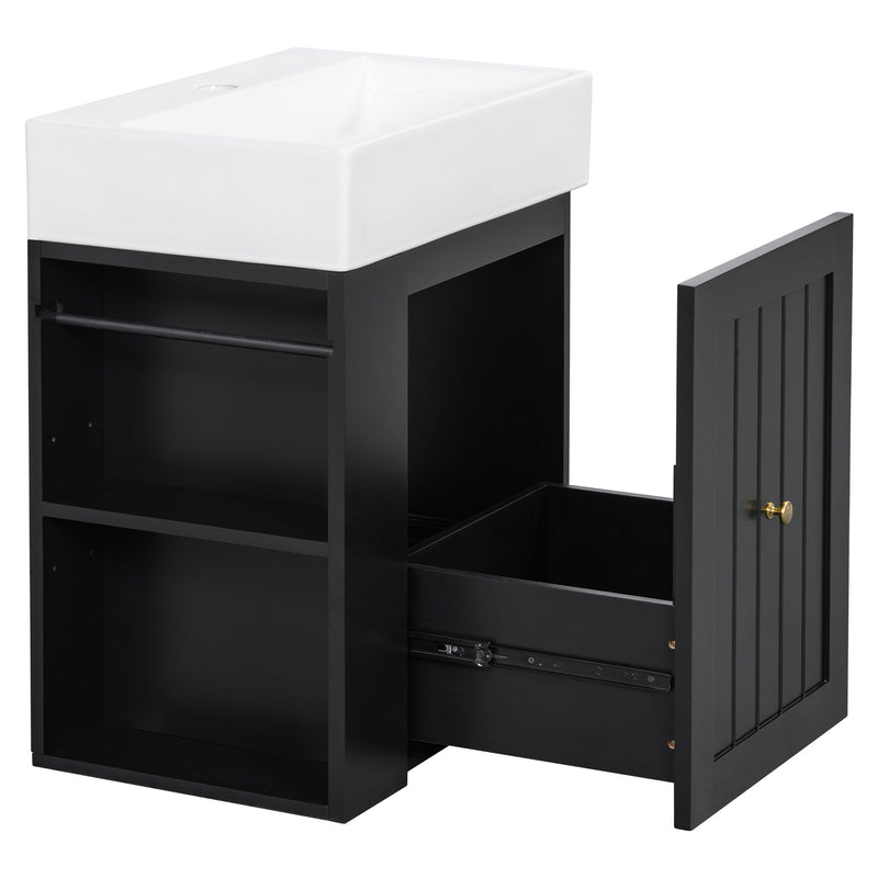 Modern Bathroom Vanity With Sink, Storage Cabinet, Drawer & Side Shelf