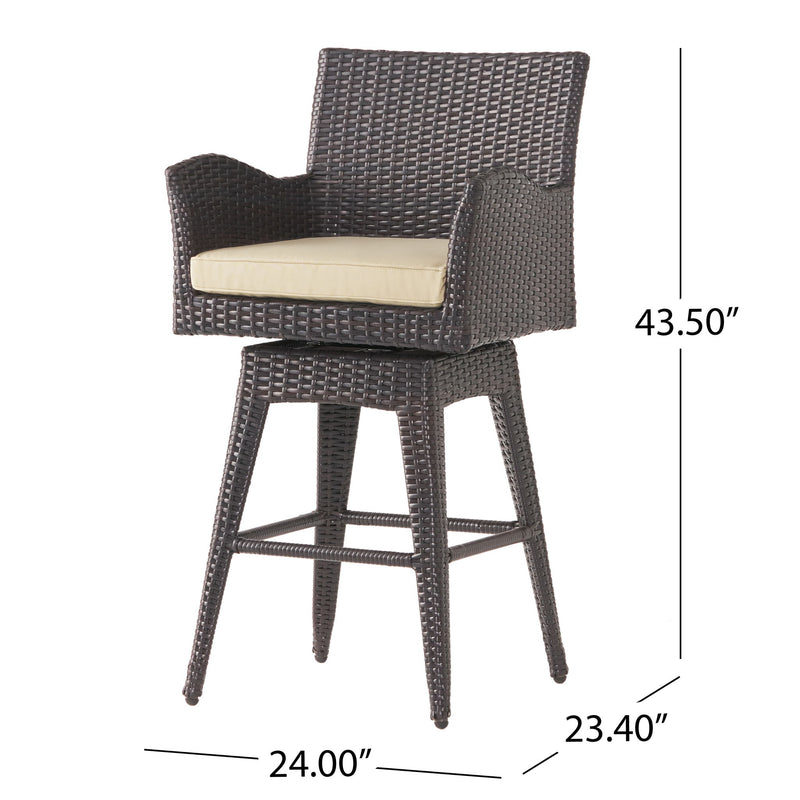 Outdoor Modern Rattan Swivel Barstool With Tapered Legs - Beige / Multibrown