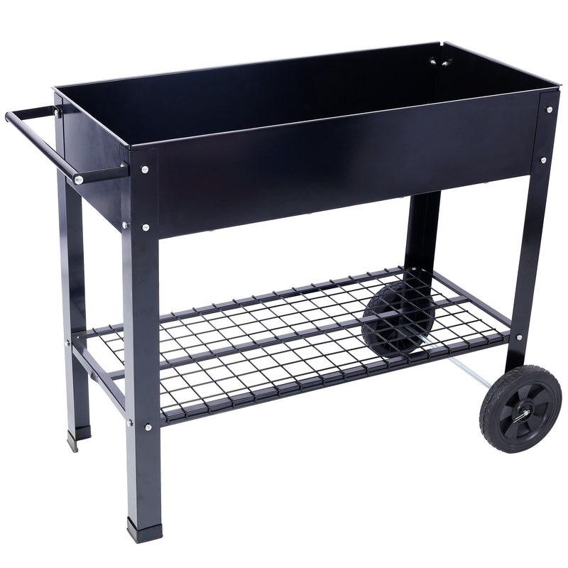 Elevated Mobile Raised Ergonomic Metal Planter Garden Bed With Wheels Powder Coated Steel - Black