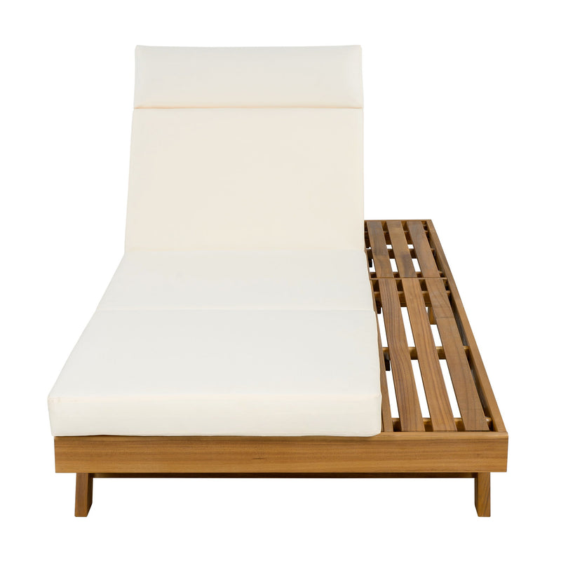 Acacia Wood Lounge Chaise Set With Headrest And Water Resistant Cushions - Beige