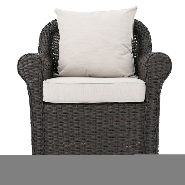 Amaya - Outdoor Swivel Rocker Chair With Water Resistant Cushions - Brown / Beige