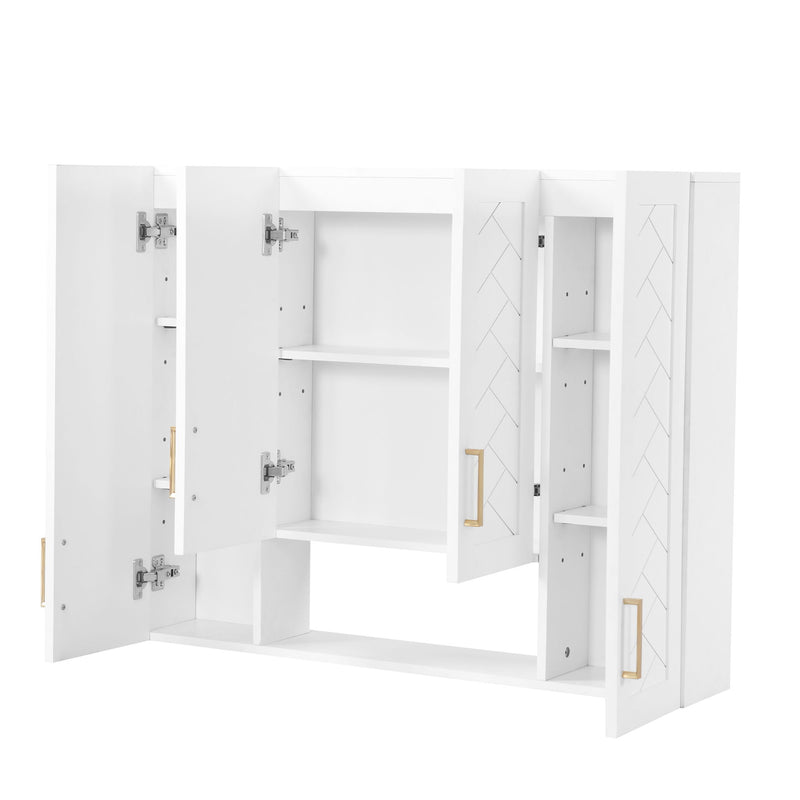 Wall Mounted Medicine Cabinet With 5 Adjustable Shelves, Exquisite Carving - White