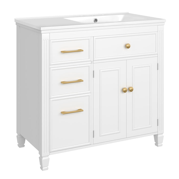 Bathroom Vanity With Sink, 1 Tip Out Drawer, 3 Side Drawers, Adjustable Shelf