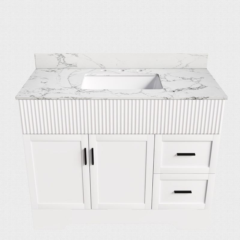 Bathroom Vanity Set, Fluted Cabinet, Soft Close Doors & Drawers, 3 Faucet Holes, Sink Included - White