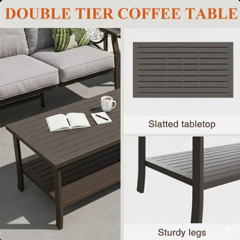 Patio Furniture Set, Coffee Table And Cushions For Backyard