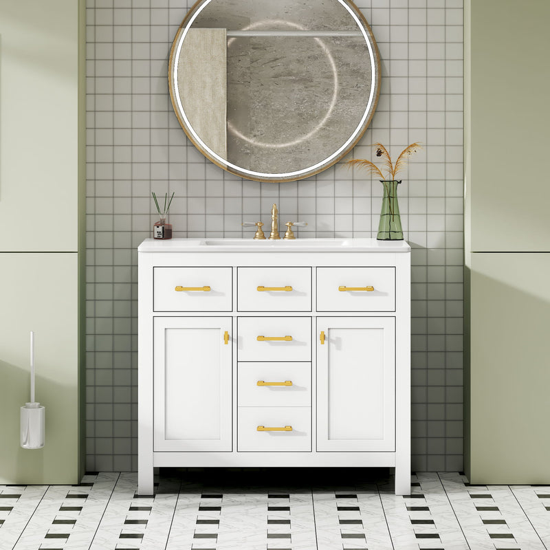 Bathroom Vanity With Sink, Cabinet With 4 Drawers & 2 Soft Close Doors, Rectangular Storage Unit For Bathroom