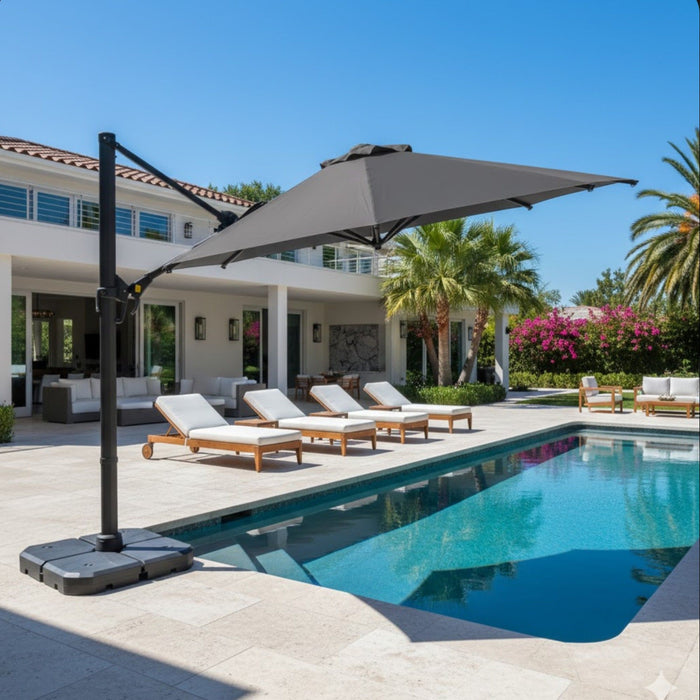 Round Cantilever Patio Umbrella With 360 Rotation & Infinite Tilt Adjustment