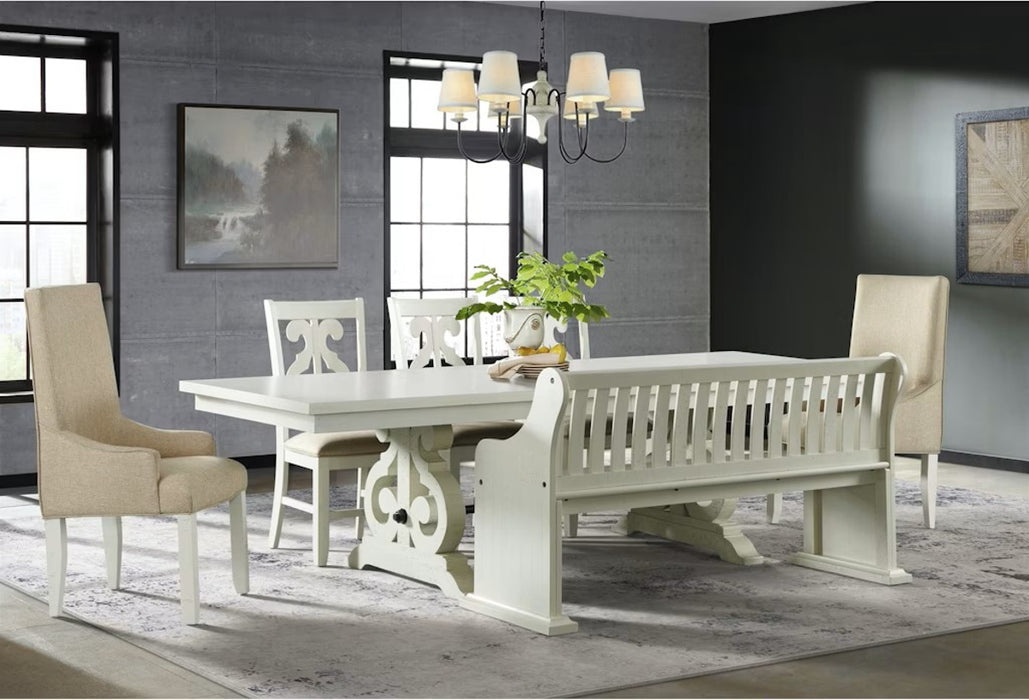 Elements International Stone Slat Back Dining Bench in White