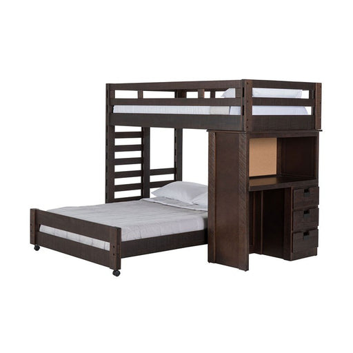 Elements International Vista Twin over Full Basic Loft Bed with Desk in Brown image